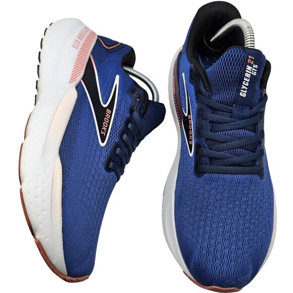 Brooks Glycerin GTS 21 Blue Icy Pink Rose Womens 10 Medium B Running Shoes - Picture 1 of 7